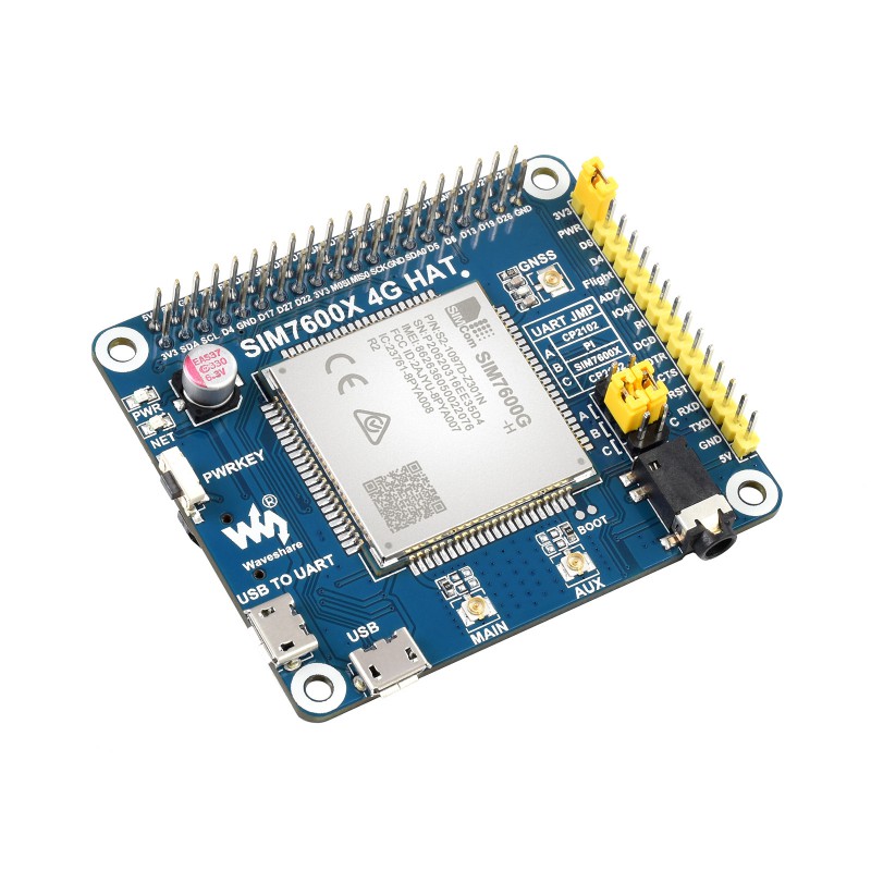 SIM7600G-H 4G HAT for Raspberry Pi-Lte Cat-4 4G/3G/2G/GNSS